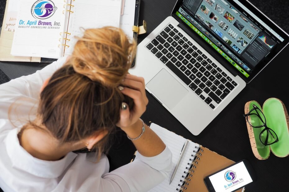 women desk stress supermom